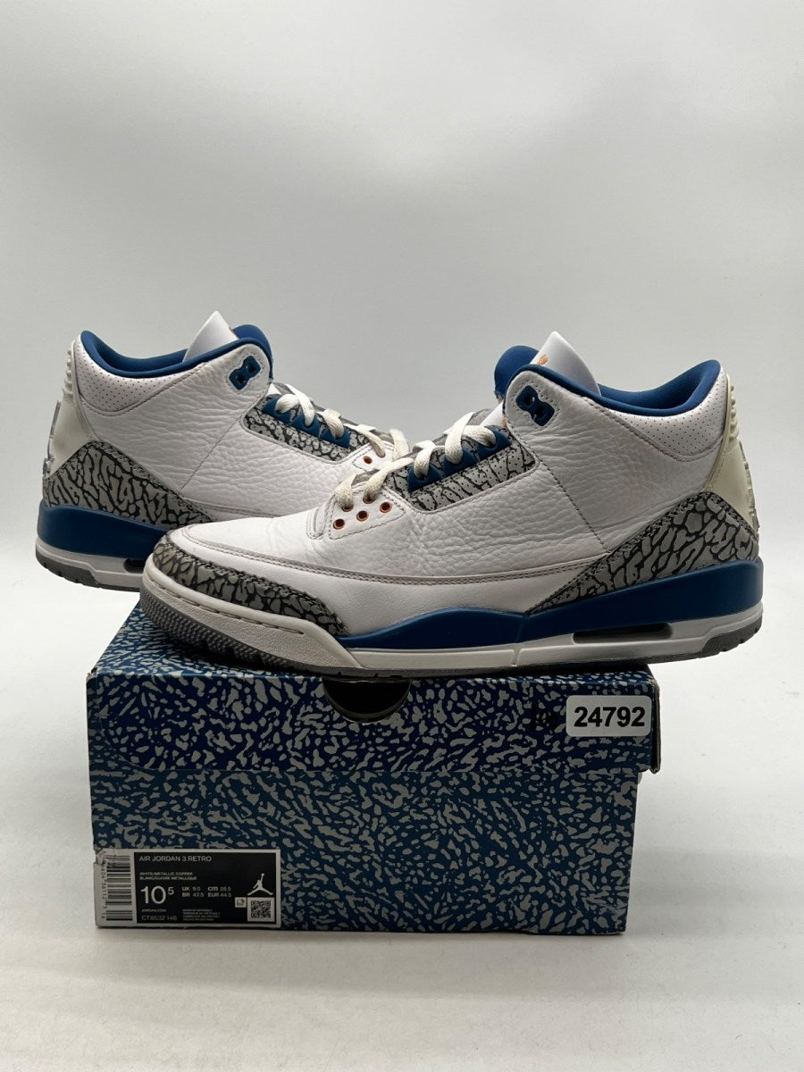 Jordan 3 Retro Wizards 10.5 (Moderately Worn Pre-Owned)JordanWhite/True Blue/Metallic Copper/Cement Grey - Image 1