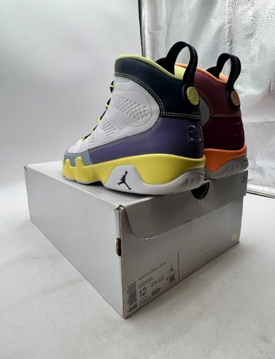 Jordan 9 Retro Change The World (Women's) 12W (Lightly Worn Pre-Owned)JordanWhite/Multi-Color-White - Image 4