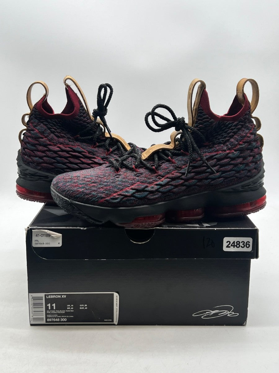 Nike LeBron 15 New Heights 11 (Lightly Worn Pre-Owned)NikeDark Atomic Teal/Ale Brown-Team Red - Image 1