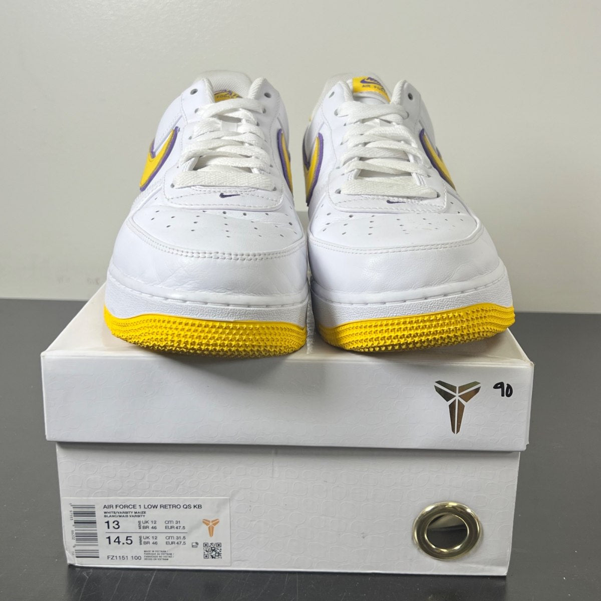 Nike Air Force 1 Low Retro QS Kobe Bryant Lakers Home 13 (Moderately Worn Pre-Owned)NikeWhite/Varsity Maize/Varsity Purple - Image 2