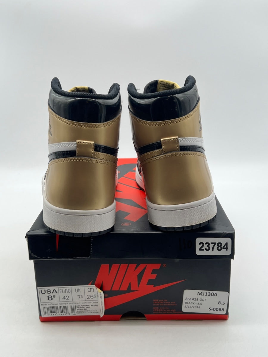 Jordan 1 Retro High NRG Patent Gold Toe 8.5 (Lightly Worn Pre-Owned)JordanBlack/Metallic Gold-Summit White - Image 5