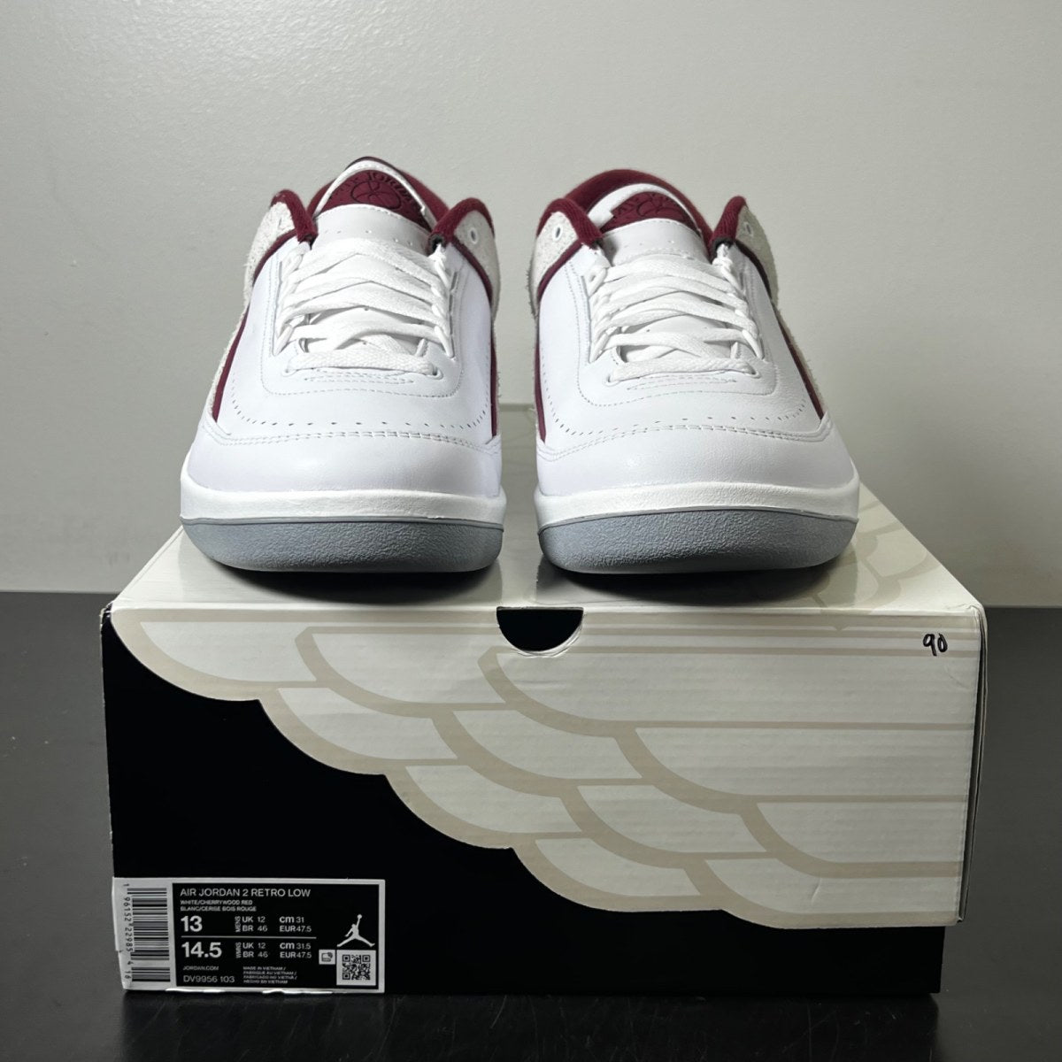 Jordan 2 Retro Low Cherrywood 13 (Lightly Worn Pre-Owned)JordanWhite/Cherrywood Red-Light Steel Grey - Image 2