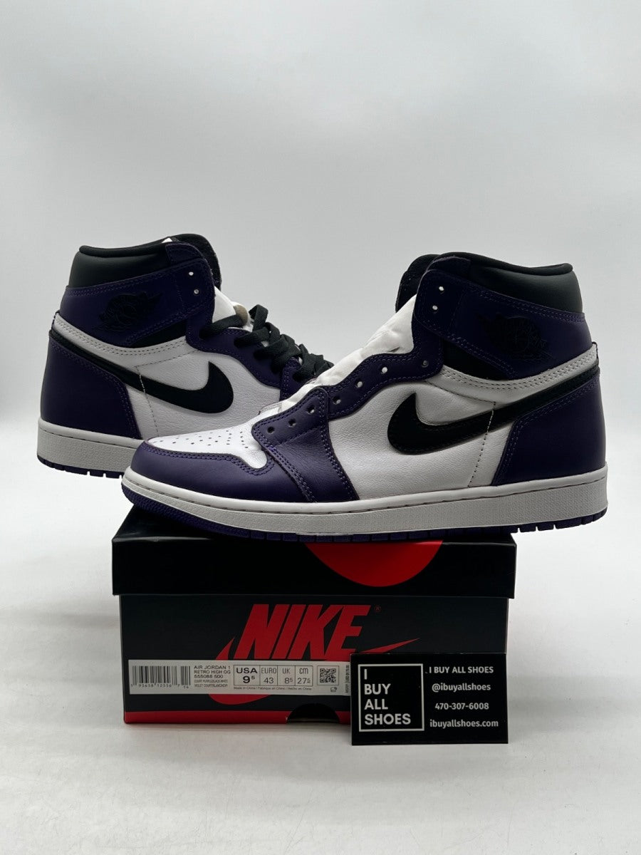 Jordan 1 Retro High Court Purple White 9.5 (Lightly Worn Pre-Owned) - Image 1
