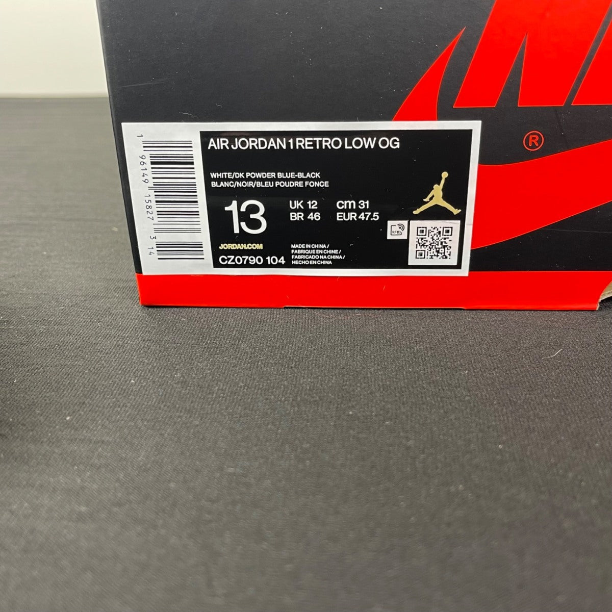 Jordan 1 Retro Low OG Black Dark Powder Blue 13 (Moderately Worn Pre-Owned)JordanWhite/Dark Powder Blue/Black - Image 7