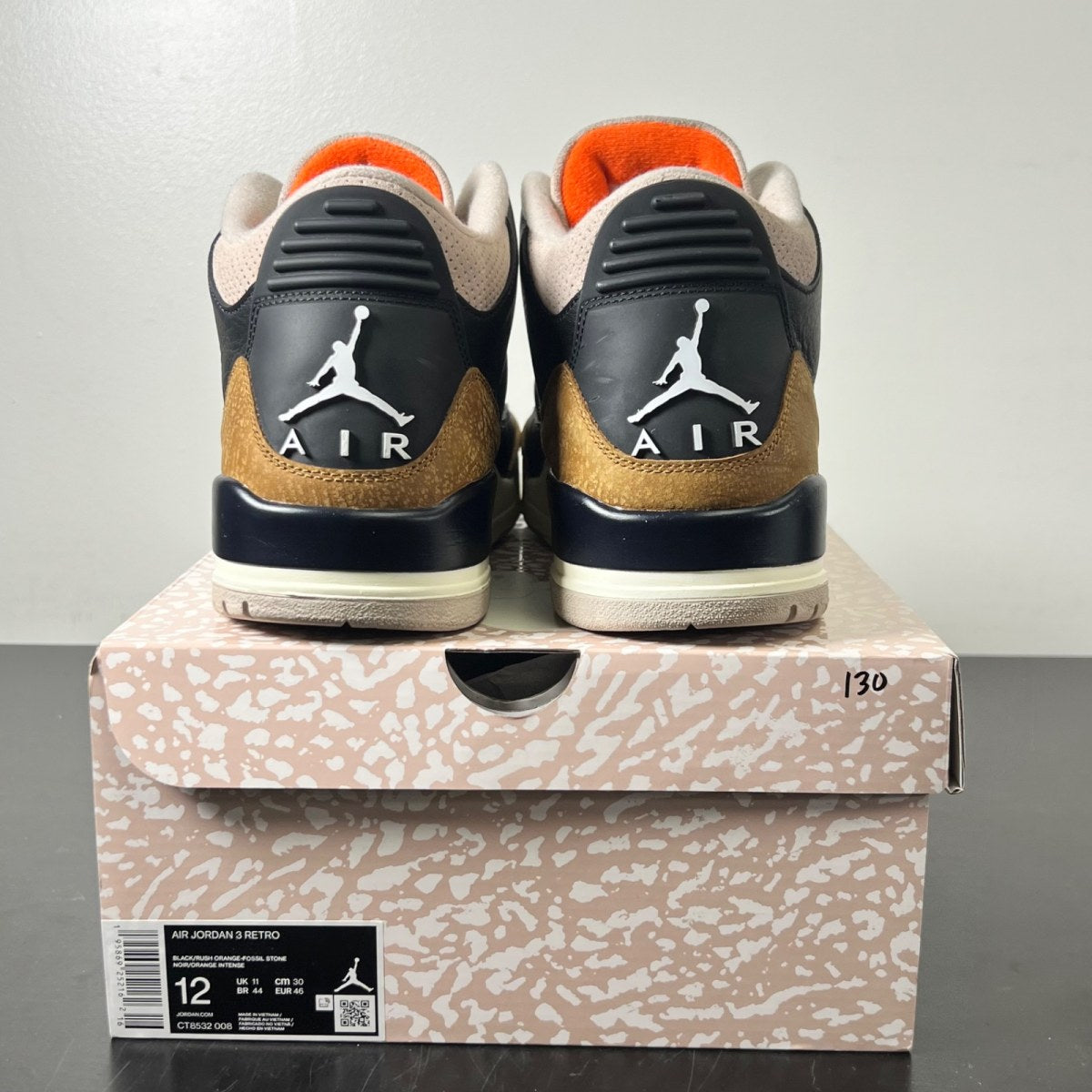 Jordan 3 Retro Desert Elephant 12 (Lightly Worn Pre-Owned)JordanBlack/Rush Orange/Fossil Stone/Sail - Image 5