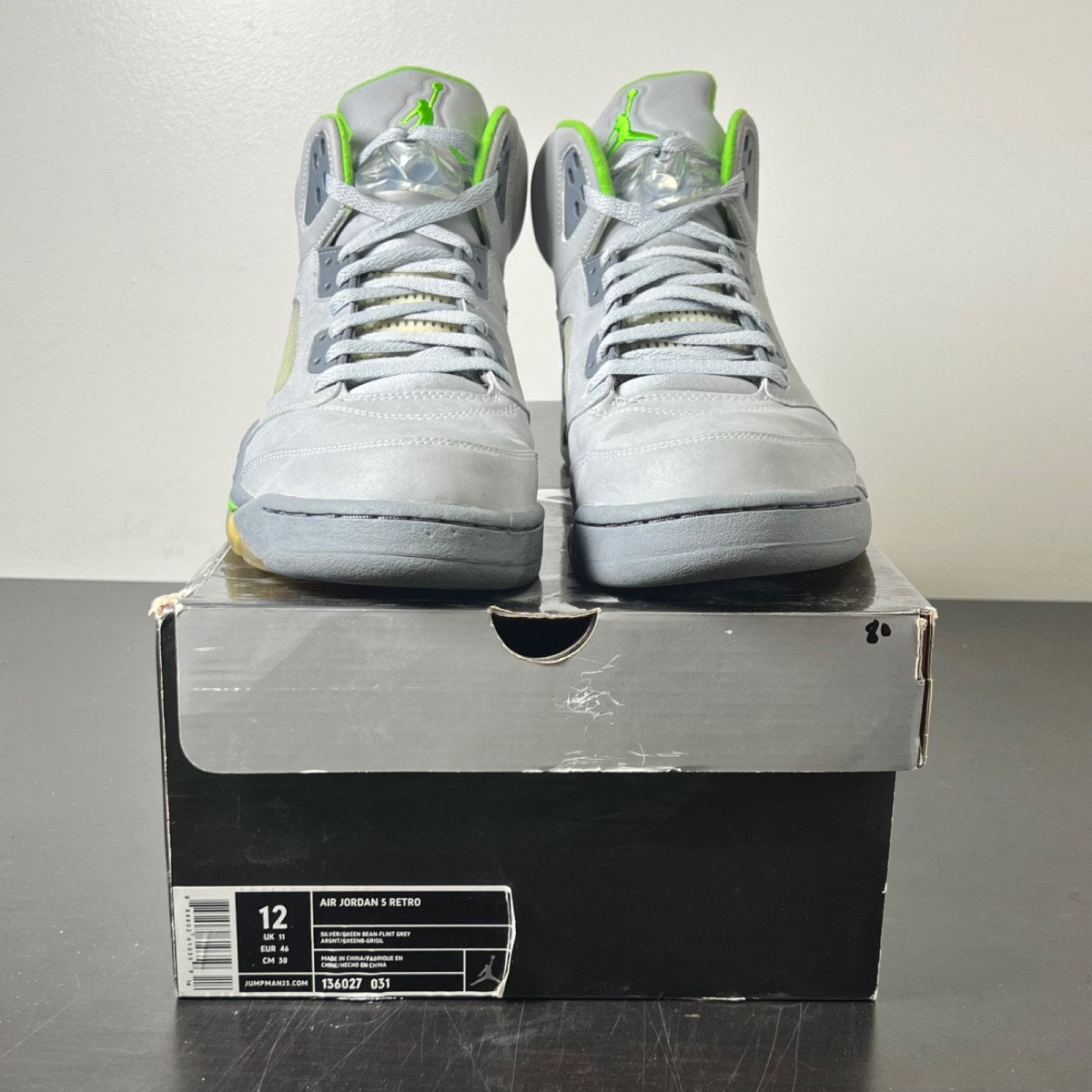 Jordan 5 Retro Green Bean 12 (Moderately Worn Pre-Owned)JordanSilver-Green Bean-Flint Grey 3M - Image 2