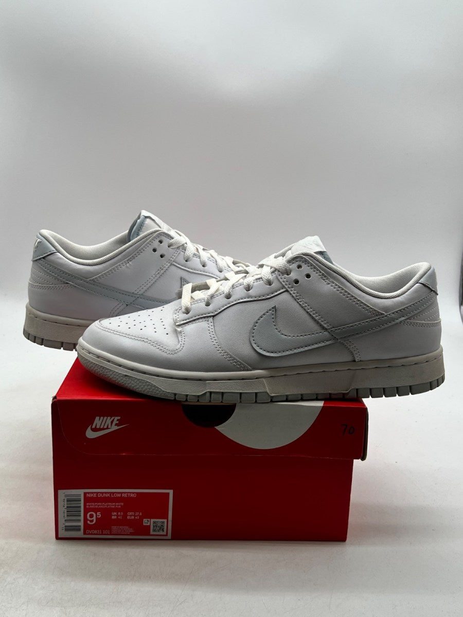 Nike Dunk Low Retro White Pure Platinum 9.5 (Moderately Worn Pre-Owned)NikeWhite/Pure Platinum - Image 1