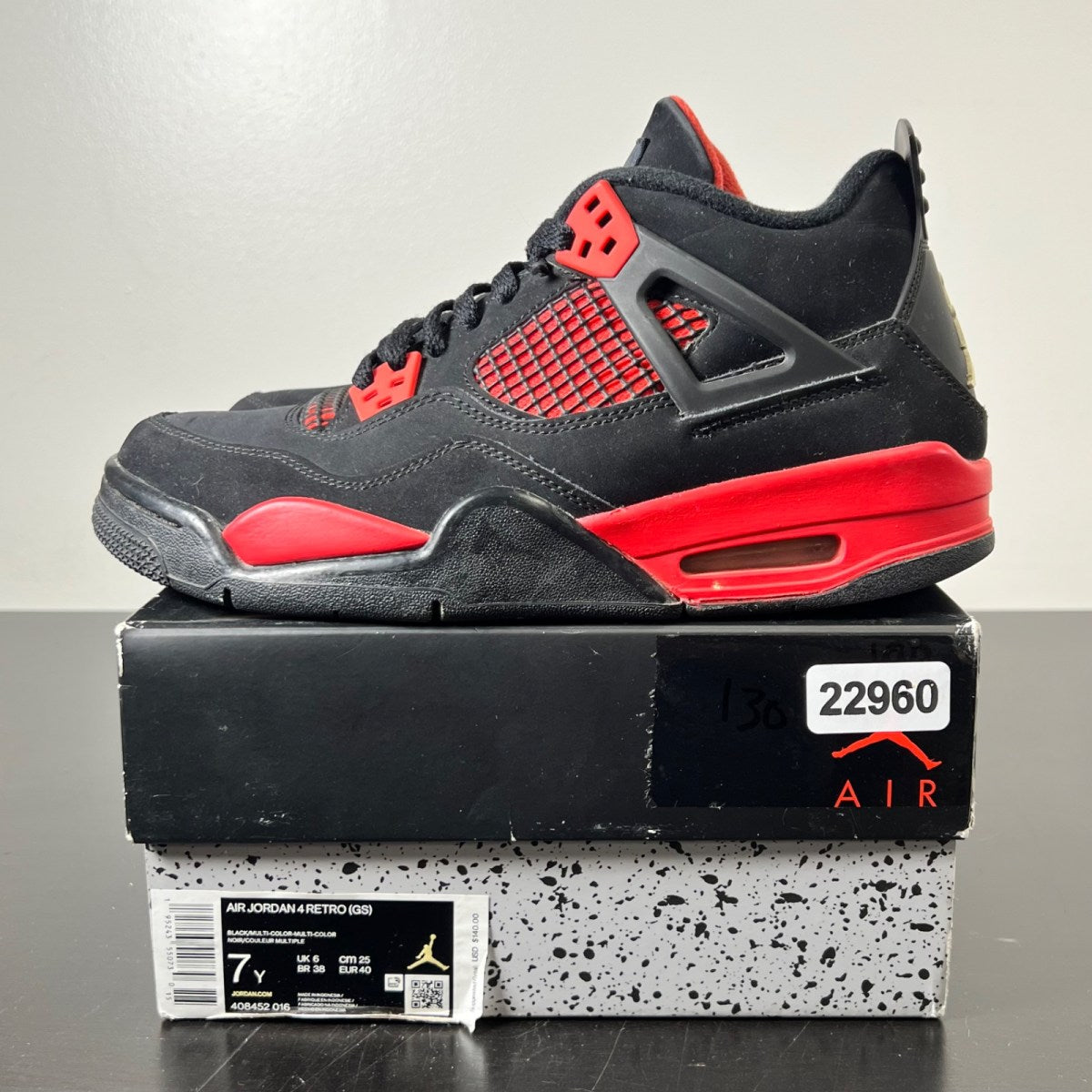 Jordan 4 Retro Red Thunder (GS) 7Y (Moderately Worn Pre-Owned)JordanBlack/Multi-Color-Multi-Color-Crimson - Image 3