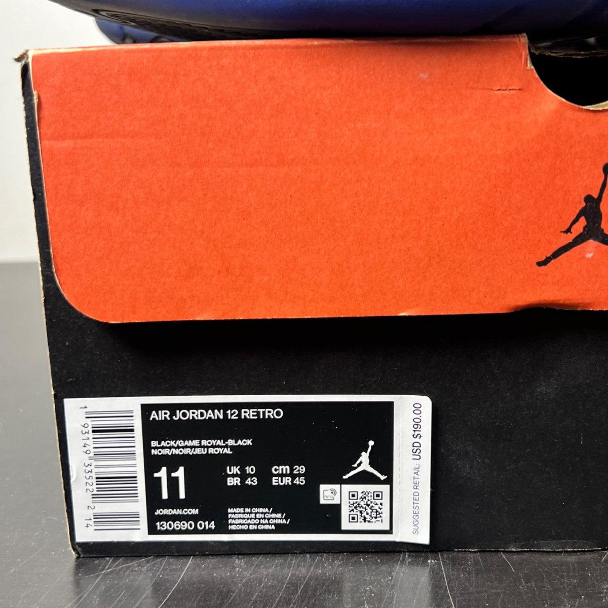 Jordan 12 Retro Black Game Royal 11 (Moderately Worn Pre-Owned)JordanBlack/Game Royal-Black - Image 4