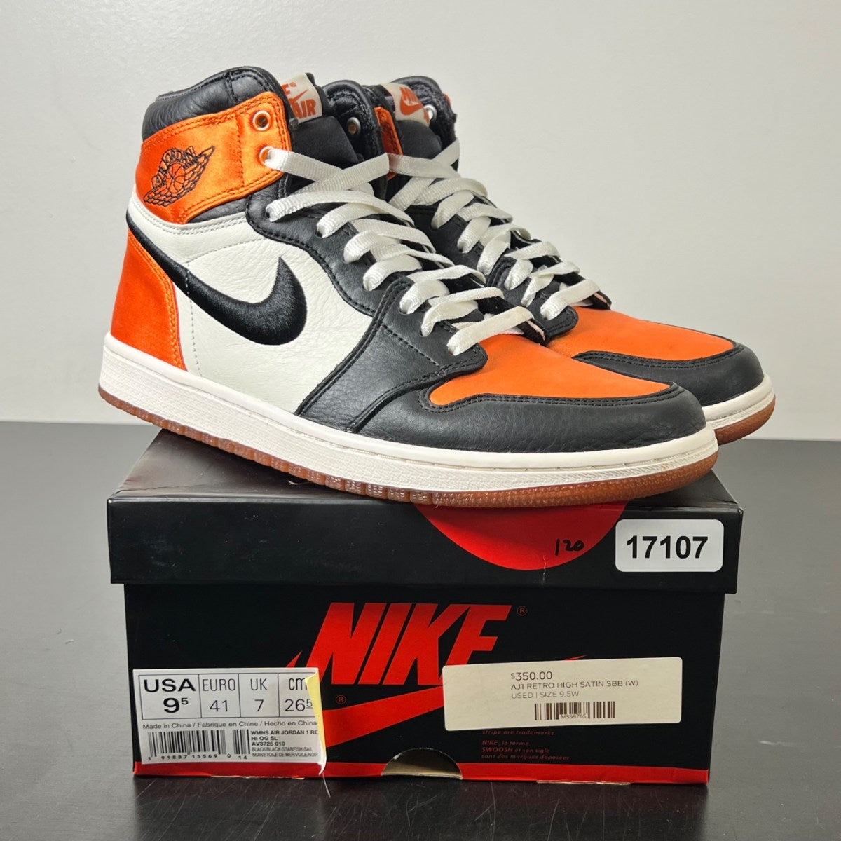 Jordan 1 Retro High OG Satin Shattered Backboard (Women's) 9.5W (Moderately Worn Pre-Owned)JordanBlack/Black-Starfish-Sail - Image 1