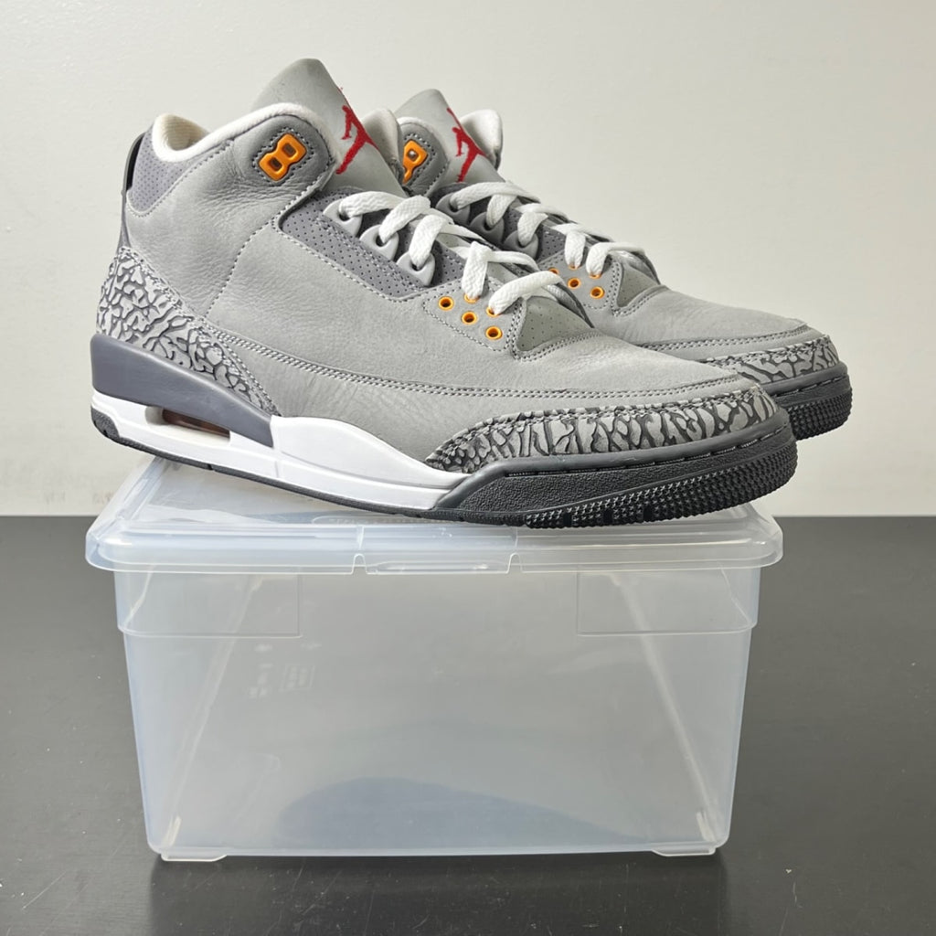 Jordan 3 Retro Cool Grey (2021) 11 (Lightly Worn Pre-Owned)JordanSilver/Light Graphite-Orange Peel-Sport Red - Image 1