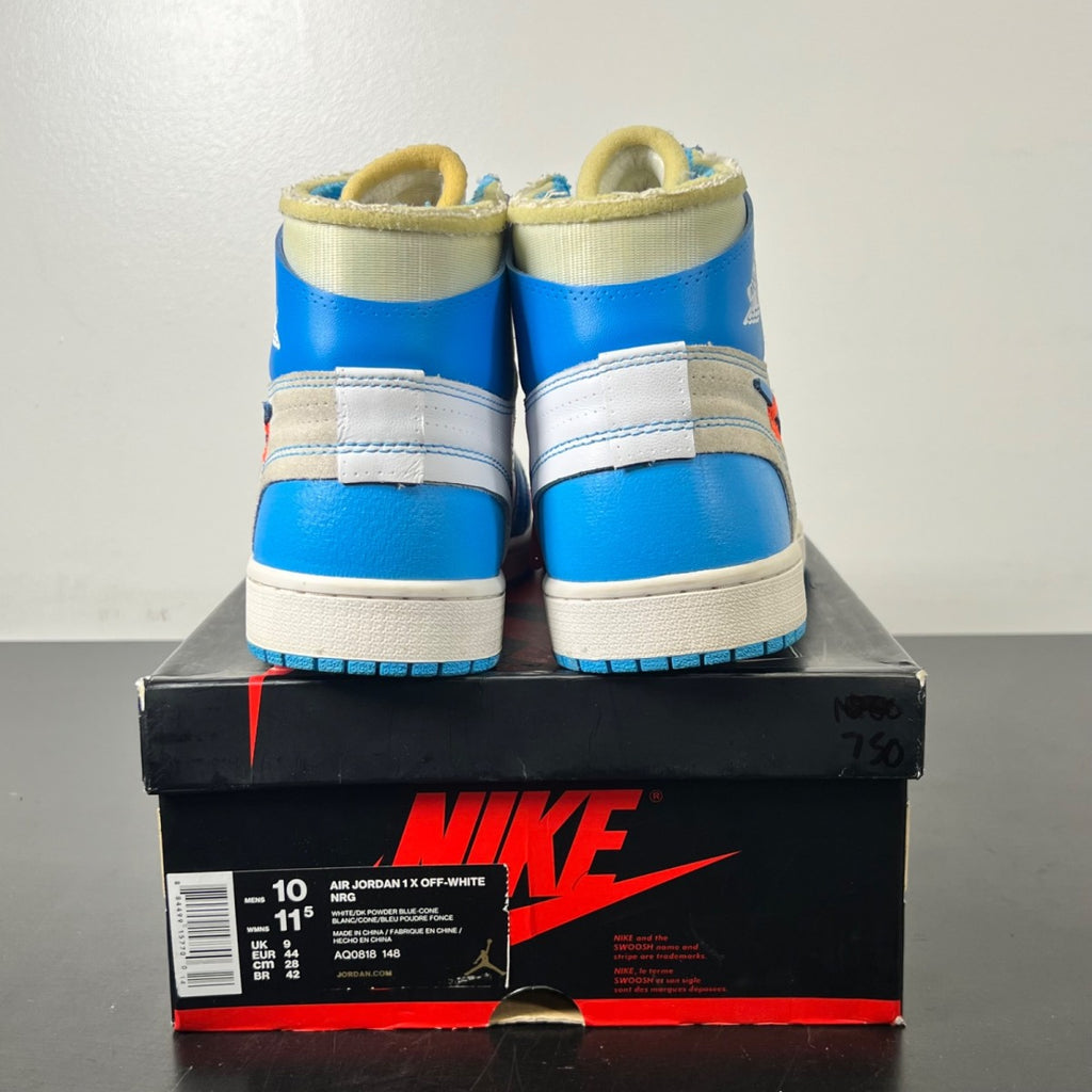 Jordan 1 Retro High Off-White University Blue 10 (Lightly Worn Pre-Owned)JordanWhite/Dark Powder Blue-Cone - Image 4
