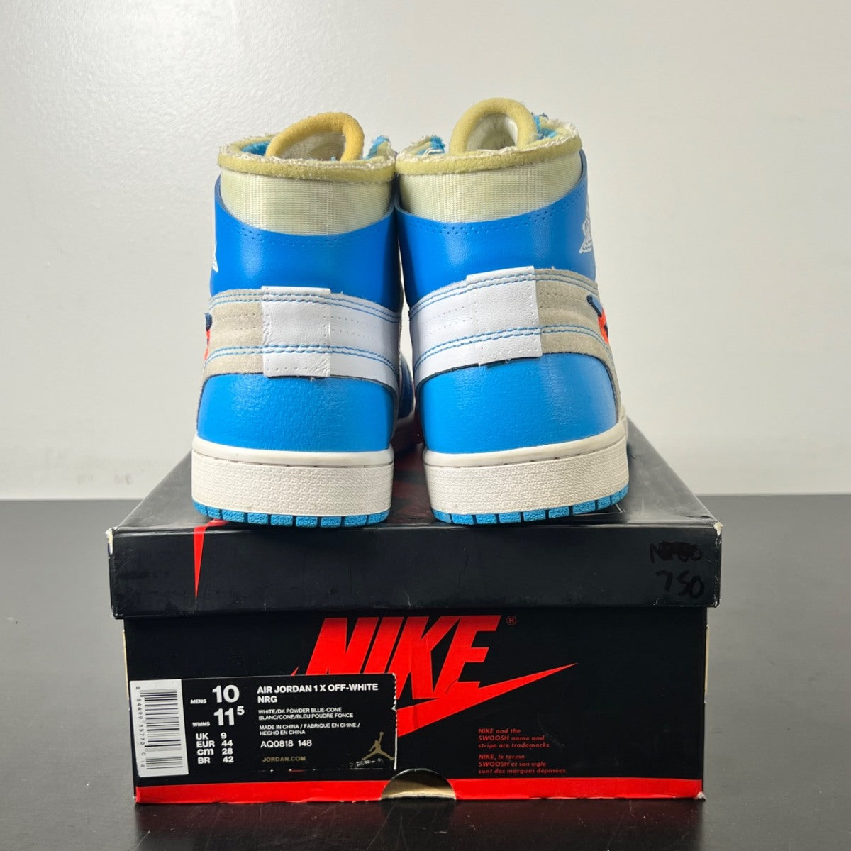 Jordan 1 Retro High Off-White University Blue 10 (Lightly Worn Pre-Owned)JordanWhite/Dark Powder Blue-Cone - Image 4