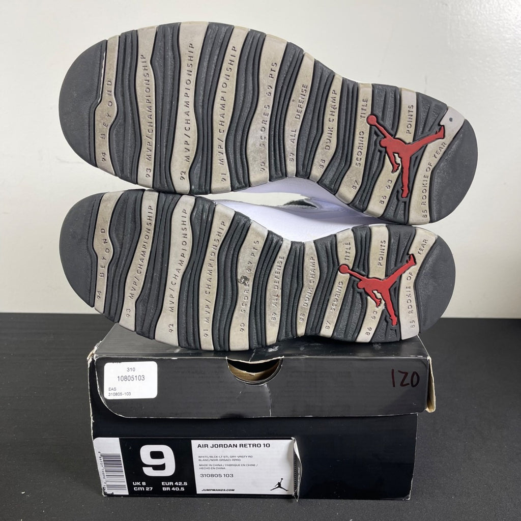 Jordan 10 Retro Steel (2013) 9 (Moderately Worn Pre-Owned)JordanWhite/Black-Light Steel Grey-Varsity Maize - Image 5