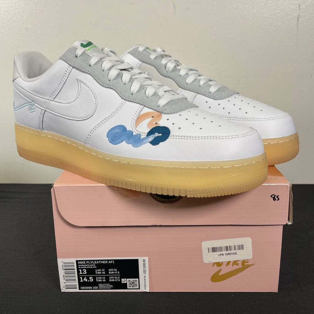 Nike Air Force 1 Flyleather Mayumi Yamase White 13 (Moderately Worn Pre-Owned)NikeWhite/White-White - Image 1