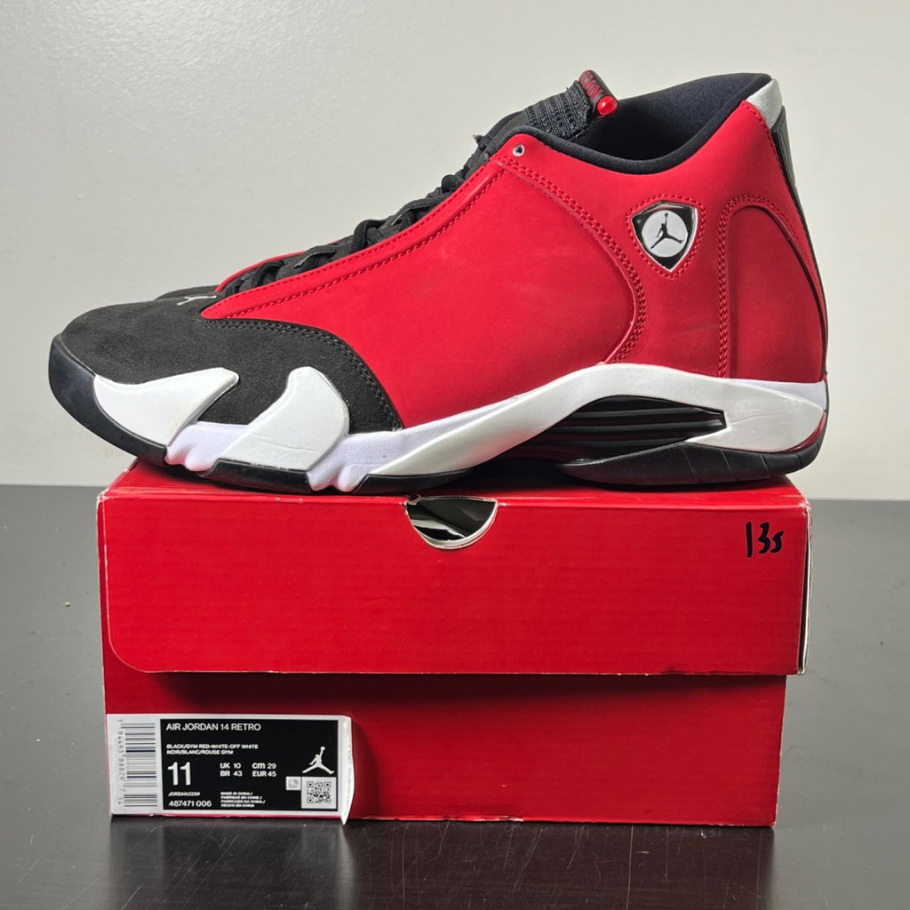 Jordan 14 Retro Gym Red Toro 11 (Lightly Worn Pre-Owned)JordanBlack/White-Off White-Gym Red - Image 3