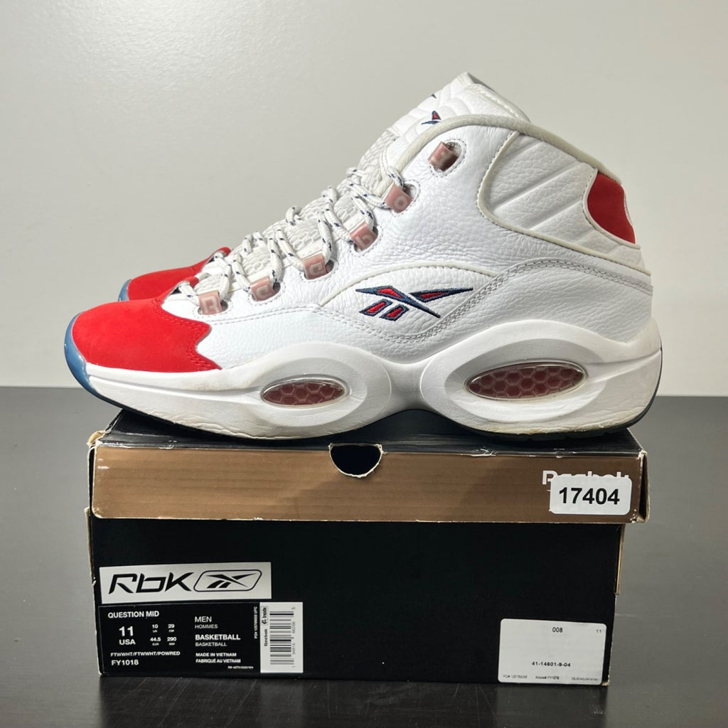 Reebok Question Mid Red Toe 25th Anniversary 11 (Moderately Worn Pre-Owned)ReebokWhite/White-Red - Image 3