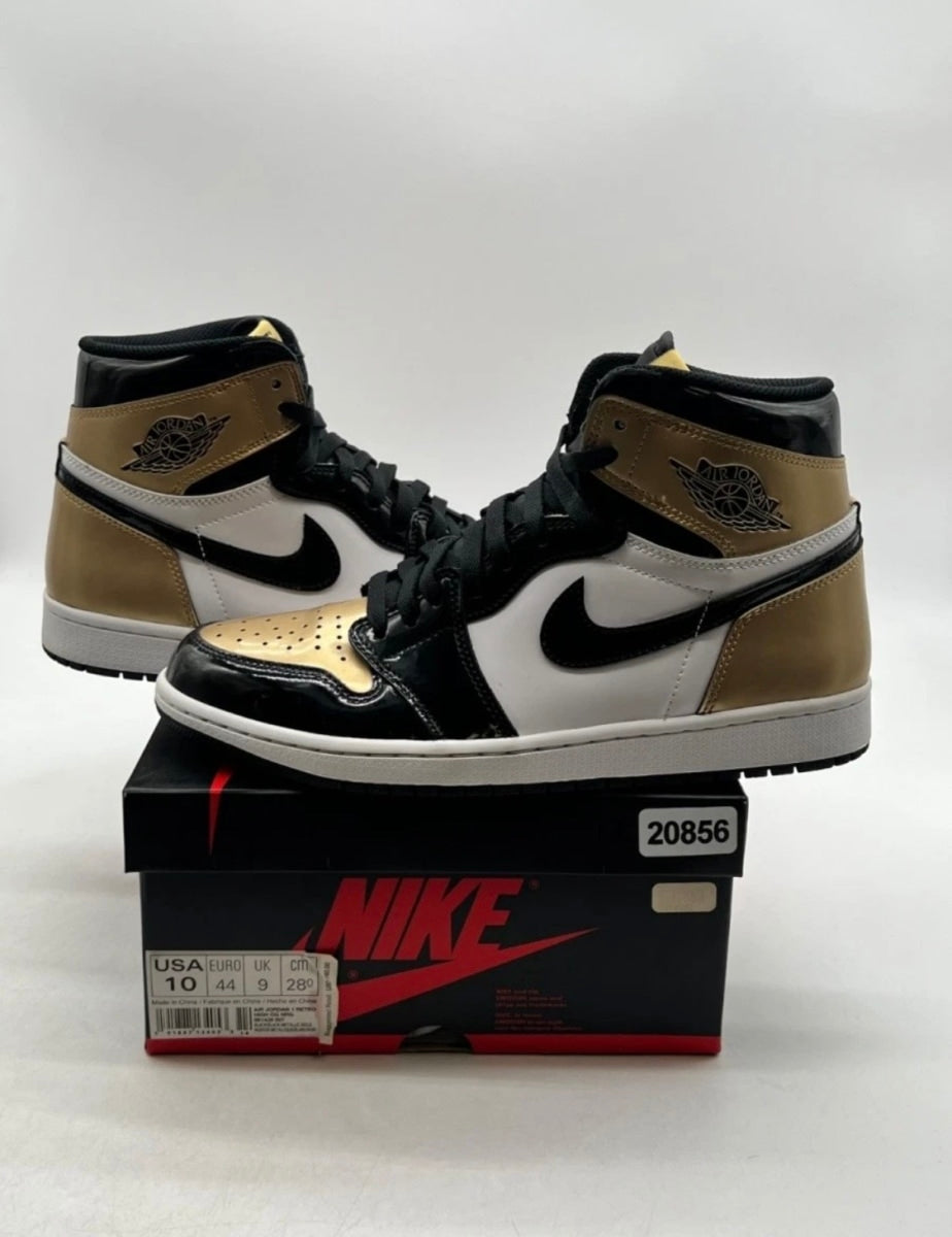 Jordan 1 Retro High NRG Patent Gold Toe 10 (Moderately Worn Pre-Owned)JordanBlack/Metallic Gold-Summit White - Image 1