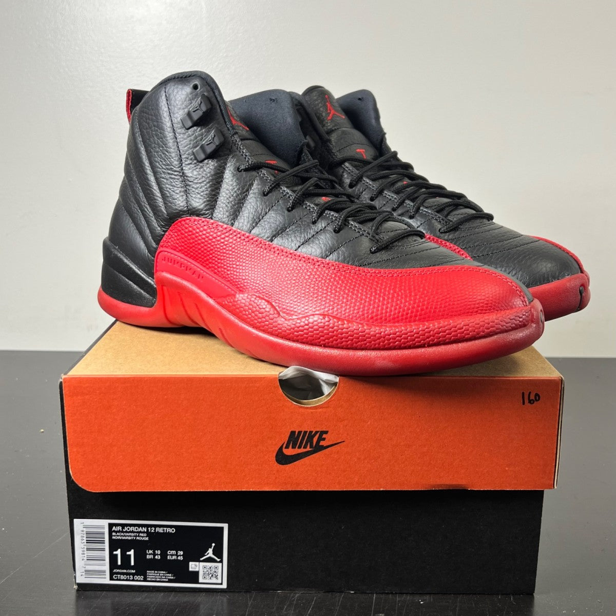 Jordan 12 Retro Flu Game (2025) 11 (Lightly Worn Pre-Owned)JordanBlack/Varsity Red - Image 1