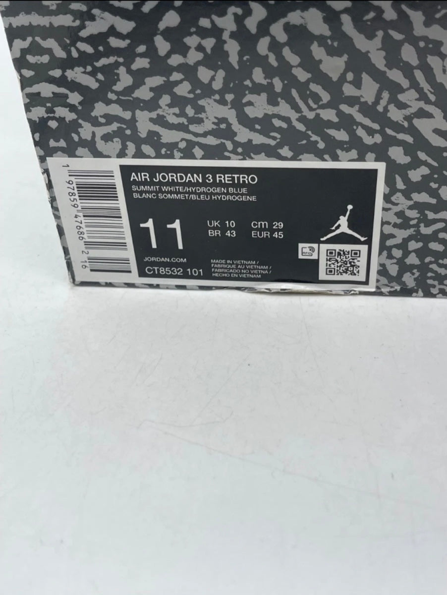 Jordan 3 Retro Lucky Shorts 11 (Moderately Worn Pre-Owned)JordanSummit White/Hydrogen Blue-Legend Blue-Photon Dust-Pure Platinum-Sail - Image 9