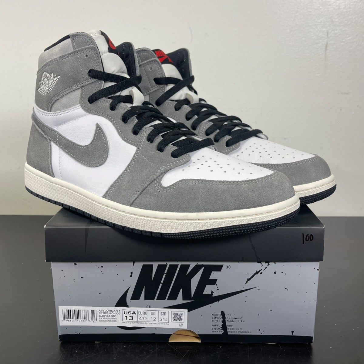 Jordan 1 Retro High OG Washed Black 13 (Moderately Worn Pre-Owned)JordanBlack/Fire Red/Light Smoke Grey/Sail - Image 1