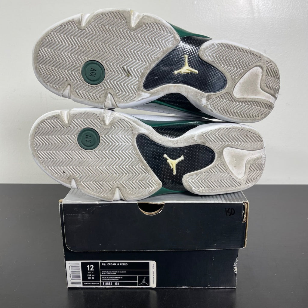 Jordan 14 Retro White Forest Green 12 (Moderately Worn Pre-Owned)JordanWhite/Black-Deep Forest Green-Graphite - Image 5