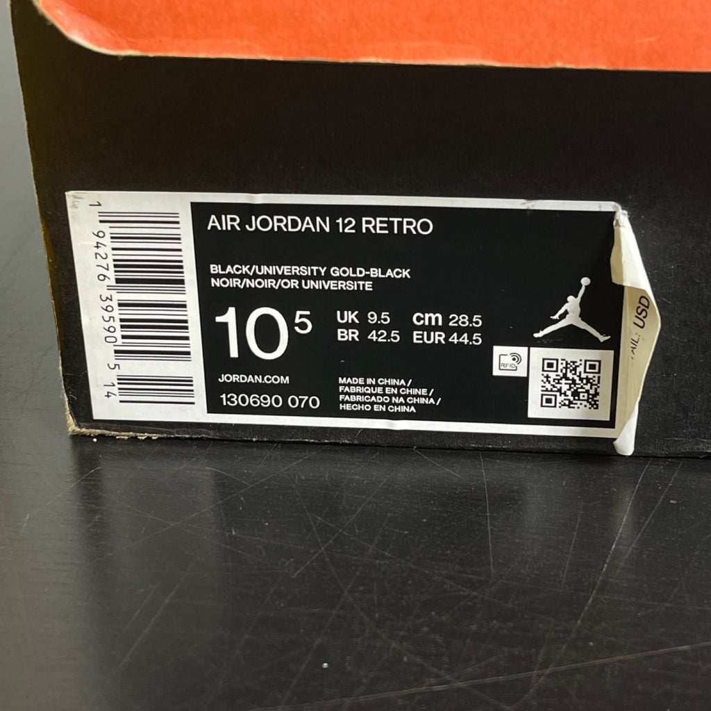 Jordan 12 Retro Black University Gold 10.5 (Moderately Worn Pre-Owned)JordanBlack/University Gold - Image 7