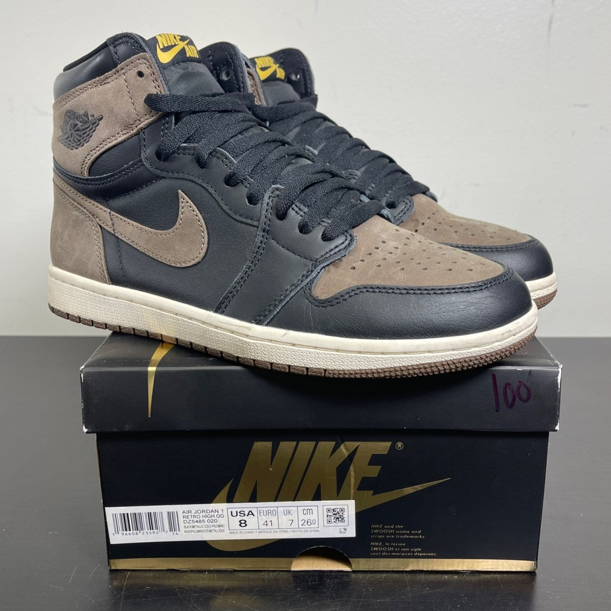 Jordan 1 Retro High OG Palomino 8 (Moderately Worn Pre-Owned)JordanBlack/Metallic Gold/Palomino/Sail - Image 1