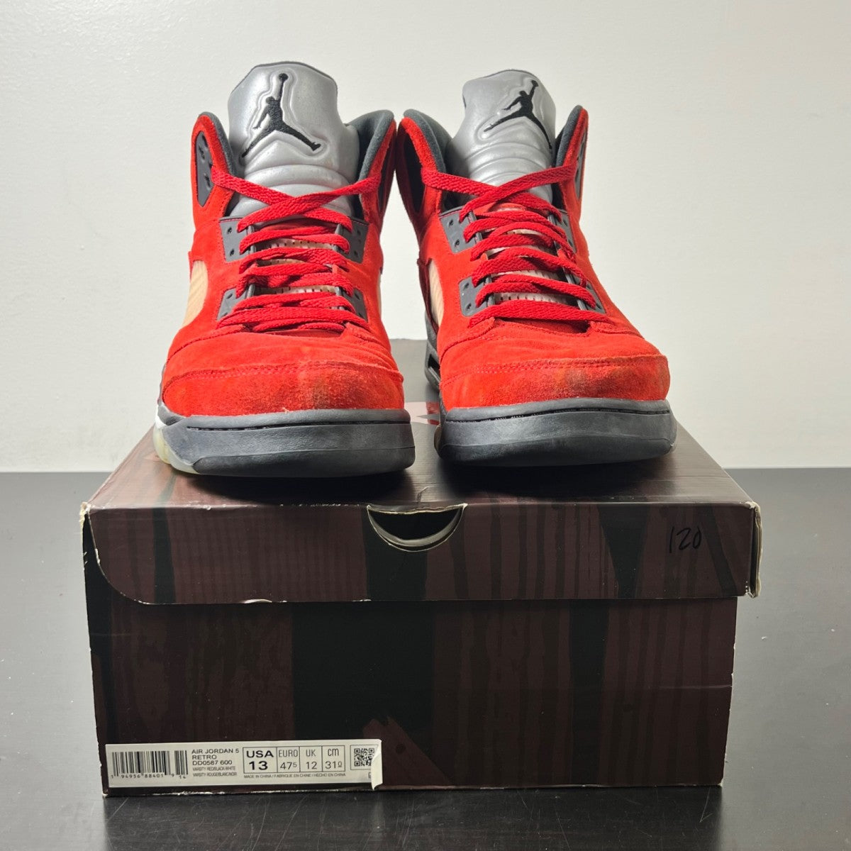 Jordan 5 Retro Raging Bull Red (2021) 13 (Heavily Worn Pre-Owned)JordanVarsity Red/Black-White - Image 2