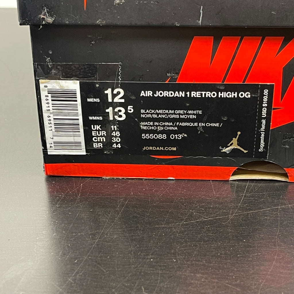 Jordan 1 Retro High Shadow (2018) 12 (Moderately Worn Pre-Owned)JordanBlack/Medium Grey-White - Image 7