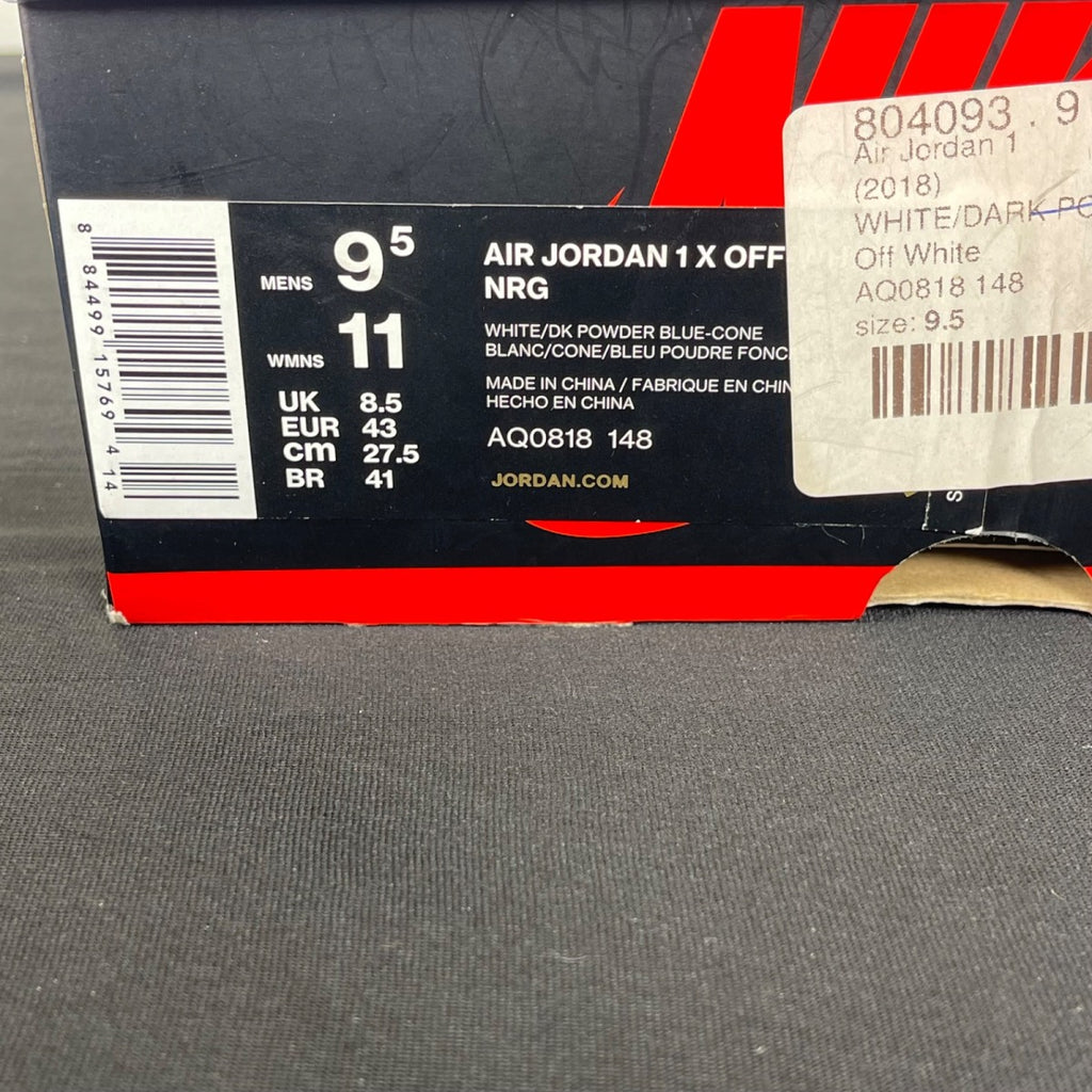 Jordan 1 Retro High Off-White University Blue 9.5 (Moderately Worn Pre-Owned)JordanWhite/Dark Powder Blue-Cone - Image 7