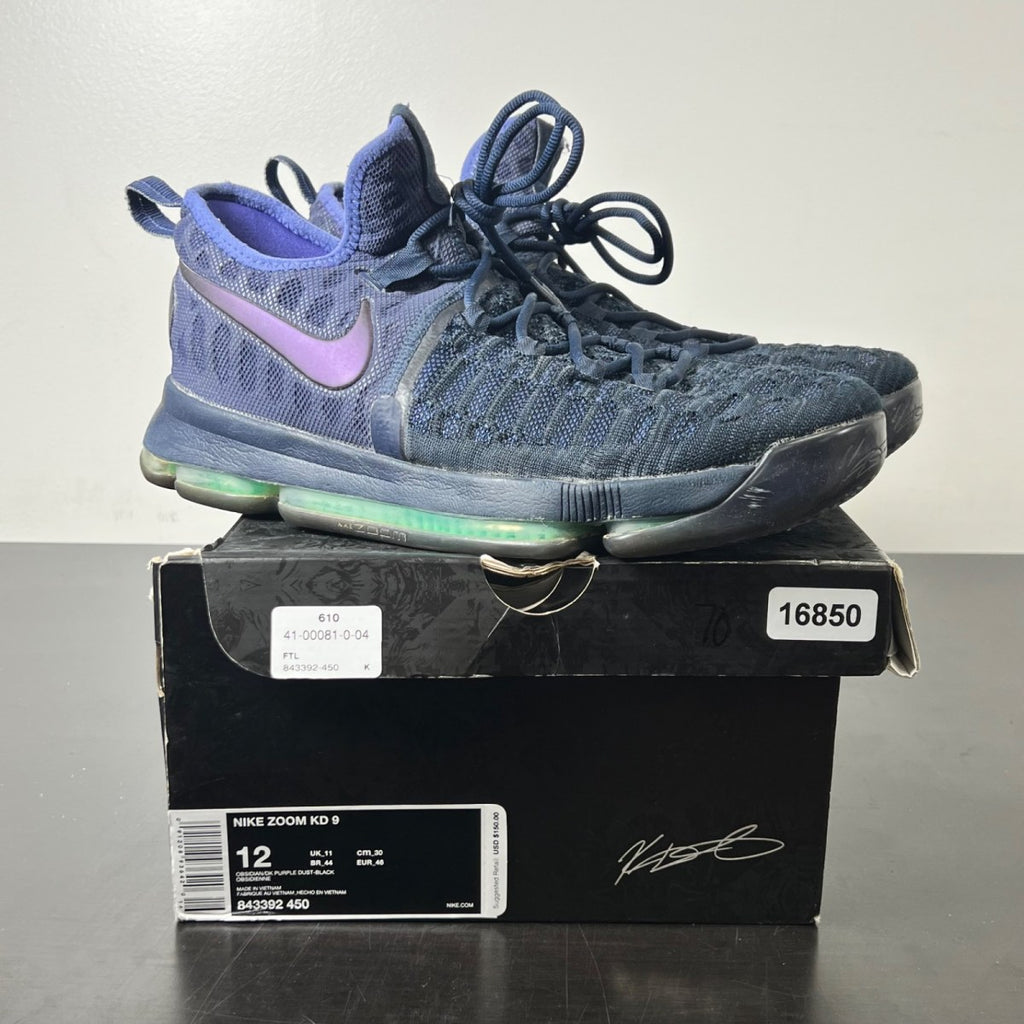 Nike KD 9 Court Ready 12 (Heavily Worn Pre-Owned)NikeObsidian/Dark Purple Dust-Black - Image 1