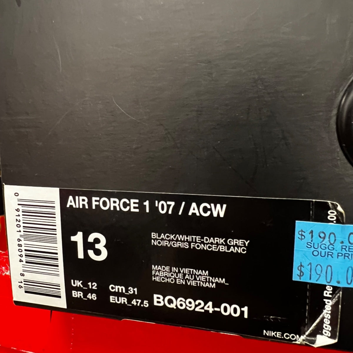 Nike Air Force 1 Low A Cold Wall Black 13 (New Pre-Owned)NikeBlack/White-Dark Grey - Image 7