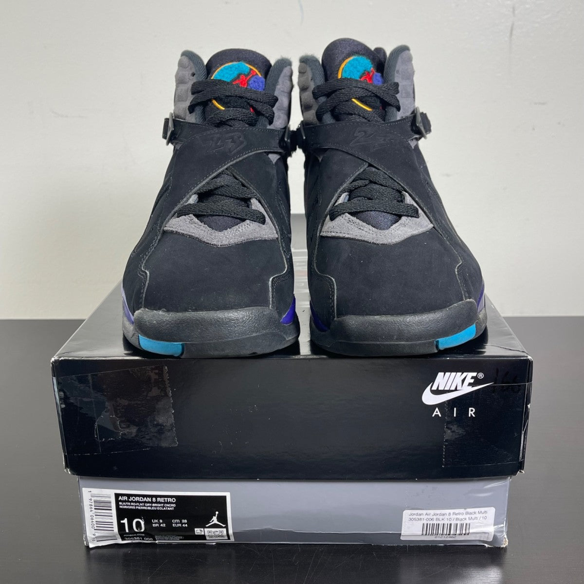 Jordan 8 Retro Aqua (2025) 10 (Moderately Worn Pre-Owned)JordanBlack/True Red-Iron Grey-Bright Concord-Aquatone - Image 2