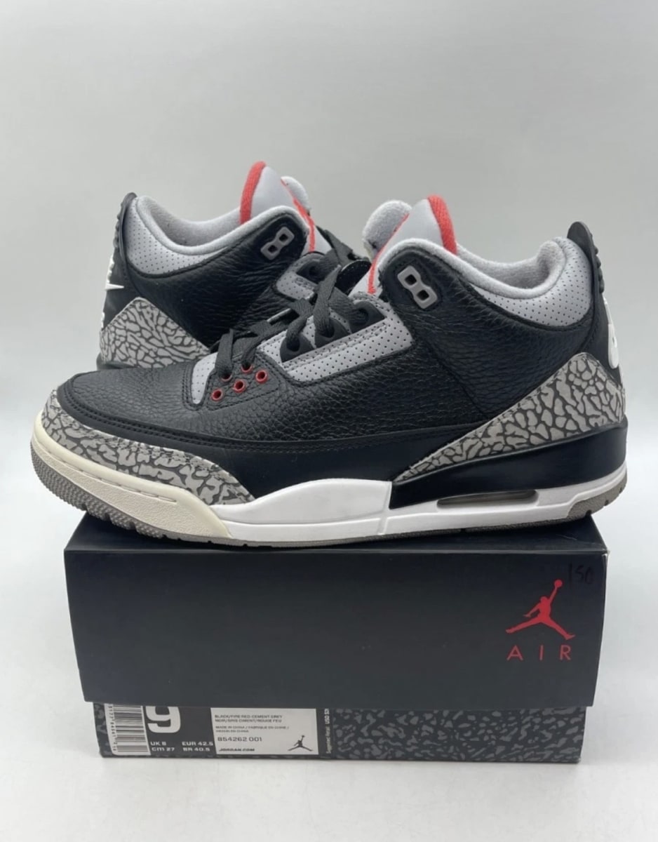 Jordan 3 Retro Black Cement (2018) 9 (Lightly Worn Pre-Owned)JordanBlack/Fire Red-Cement Grey-White - Image 1