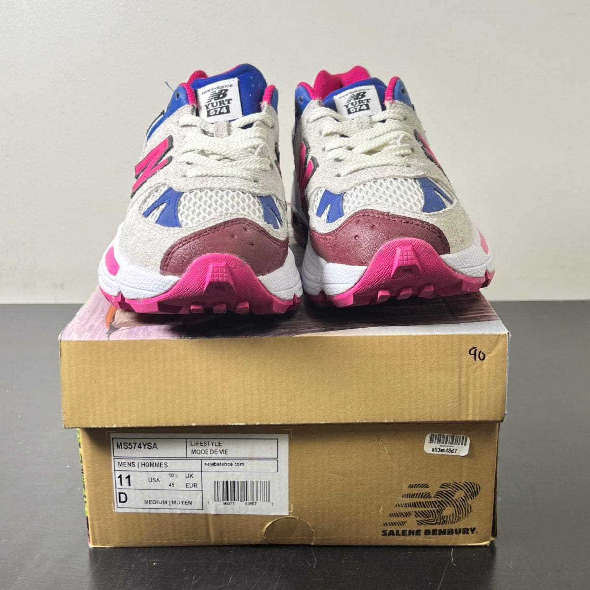 New Balance 574 YURT Salehe Bembury Universal Communication Workwear White 11 (Lightly Worn Pre-Owned)New BalanceWorkwear White/Pink - Image 2