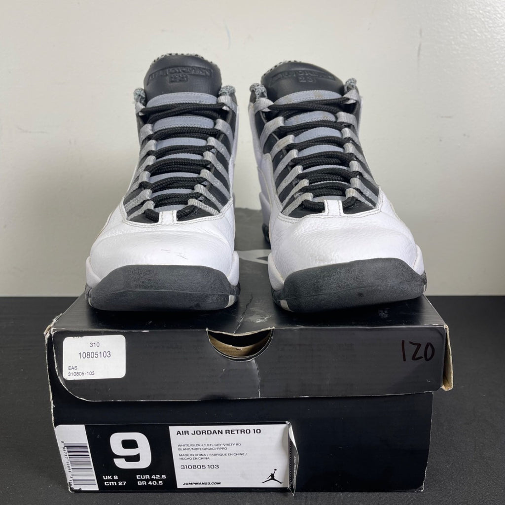 Jordan 10 Retro Steel (2013) 9 (Moderately Worn Pre-Owned)JordanWhite/Black-Light Steel Grey-Varsity Maize - Image 2