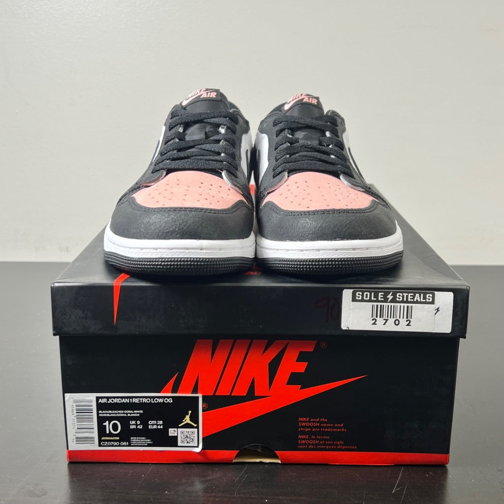 Jordan 1 Low OG Bleached Coral 10 (Lightly Worn Pre-Owned)JordanBlack/Bleached Coral-White-Grey Fog - Image 2