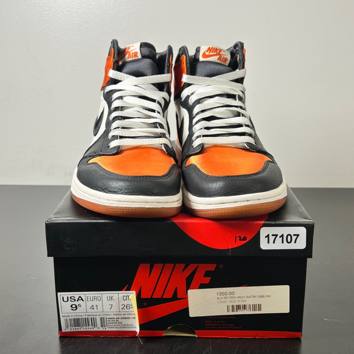 Jordan 1 Retro High OG Satin Shattered Backboard (Women's) 9.5W (Moderately Worn Pre-Owned)JordanBlack/Black-Starfish-Sail - Image 2