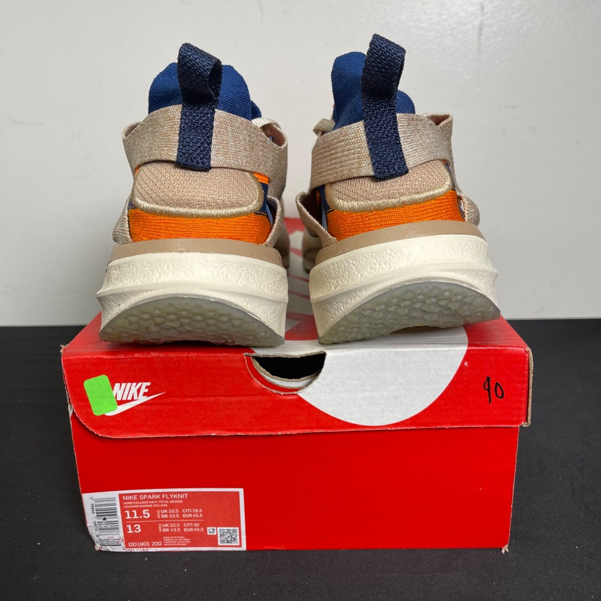 Nike Spark Flyknit Tan Total Orange 11.5 (Moderately Worn Pre-Owned)NikeHemp/College Navy-Total Orange - Image 4