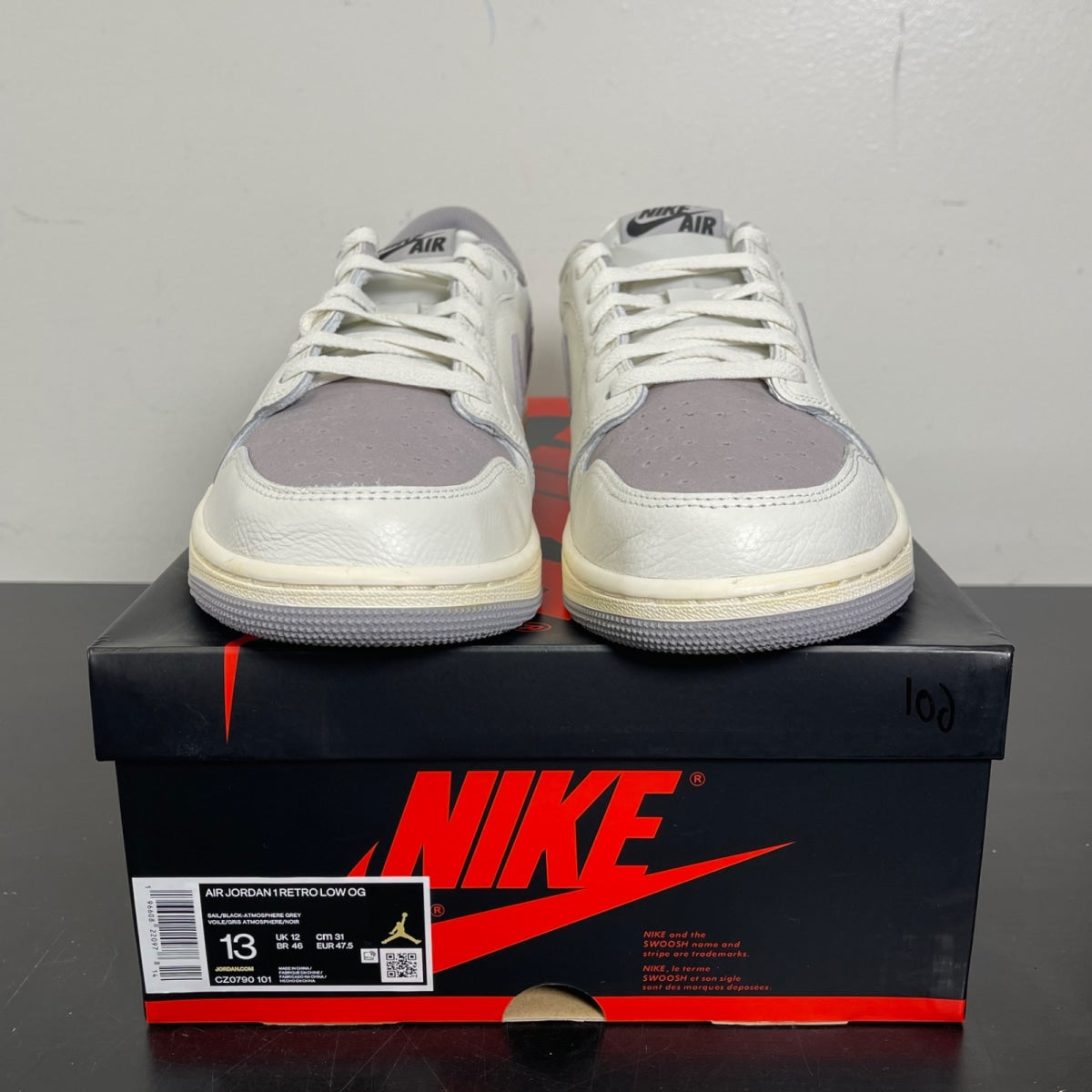 Jordan 1 Retro Low OG Atmosphere Grey 13 (Moderately Worn Pre-Owned)JordanSail/Black/Atmosphere Grey - Image 2