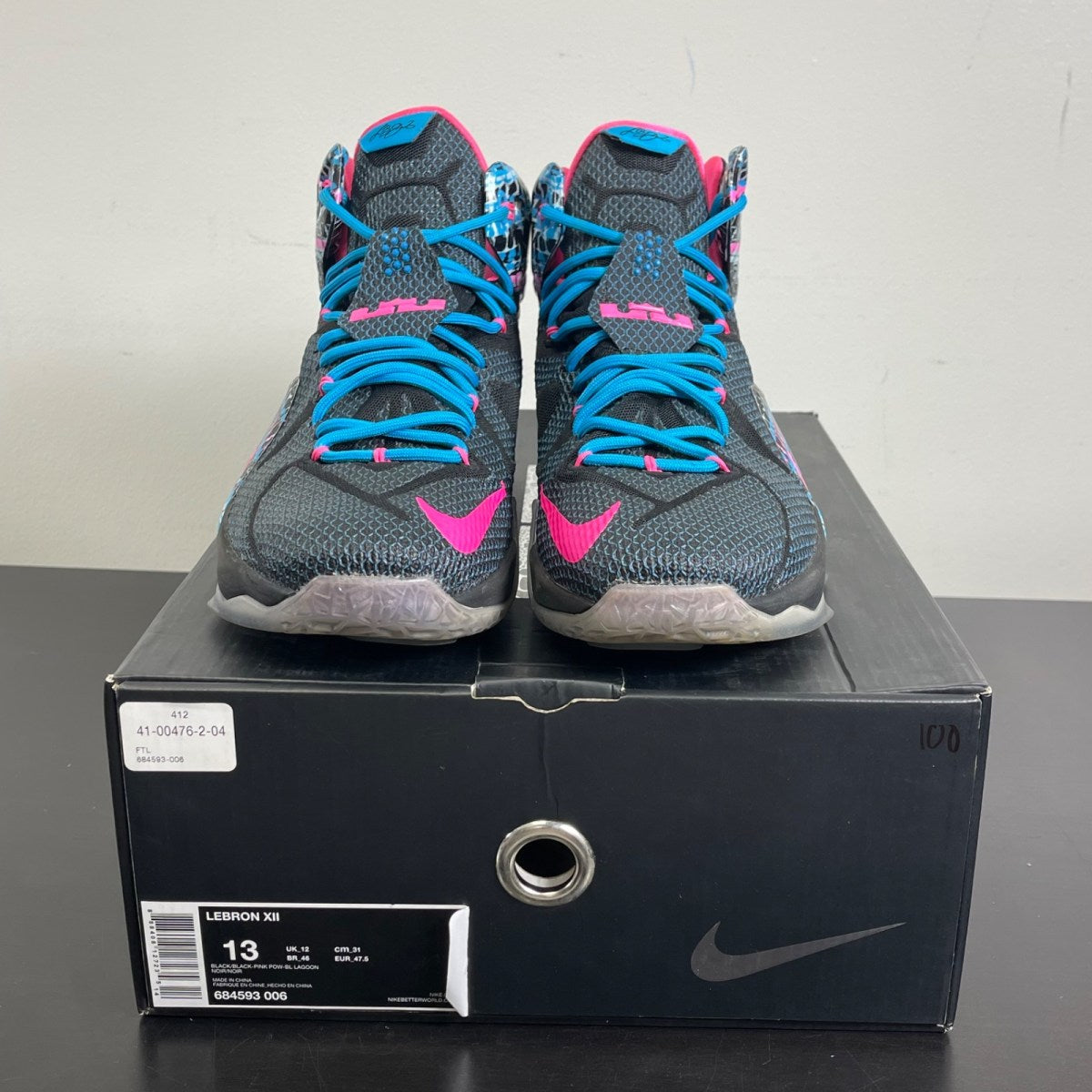 Nike LeBron 12 23 Chromosomes 13 (Moderately Worn Pre-Owned)NikeBlack/Pink Power-Blue Lagoon - Image 2