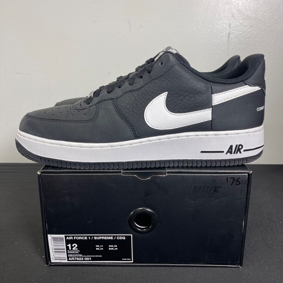 Nike Air Force 1 Low Supreme x Comme des Garçons (2018) 12 (Moderately Worn Pre-Owned)NikeBlack/White - Image 3
