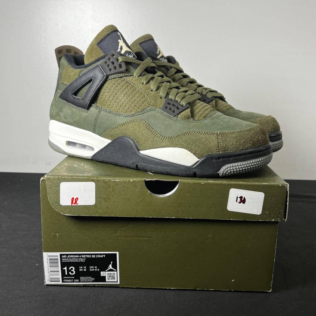 Jordan 4 Retro SE Craft Medium Olive 13 (Moderately Worn Pre-Owned)JordanMedium Olive/Pale Vanilla/Khaki/Black/Sail - Image 1