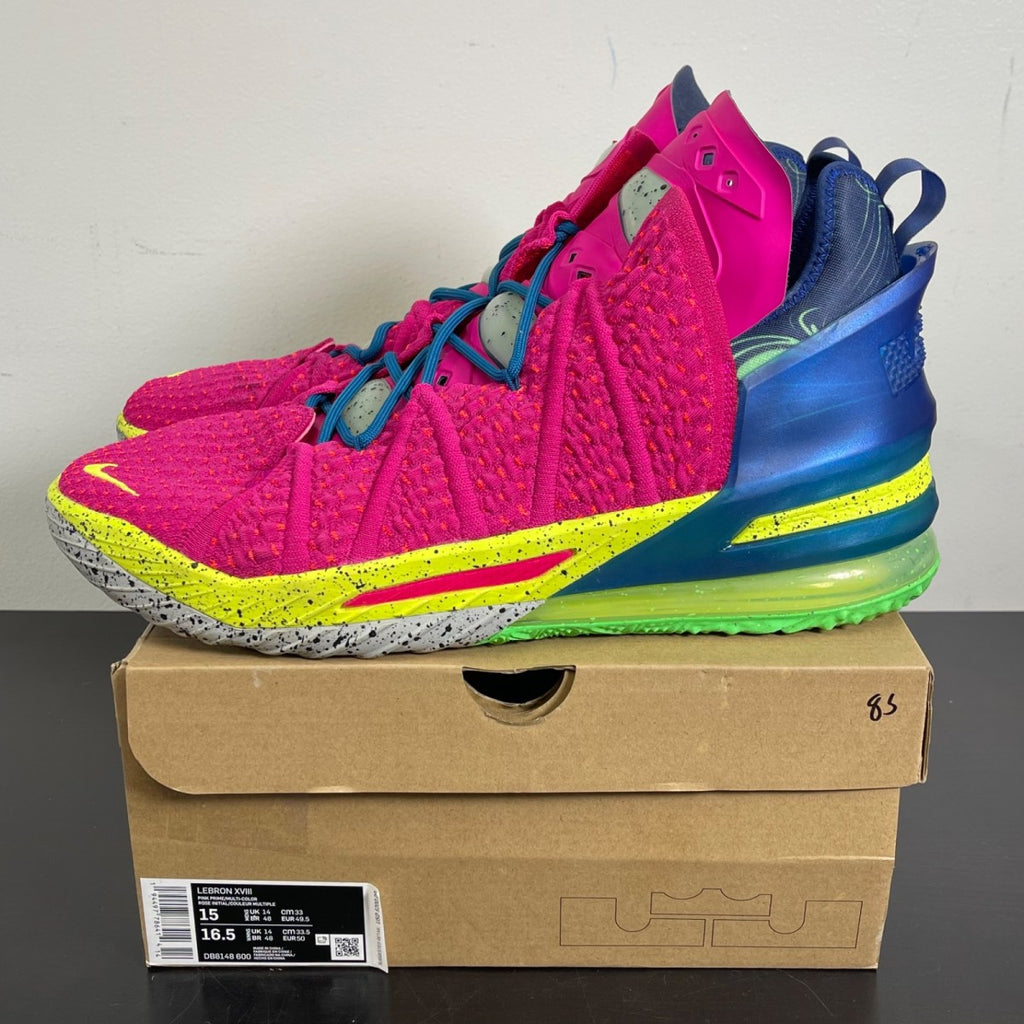 Nike LeBron 18 Los Angeles By Night 15 (Moderately Worn Pre-Owned)NikePink Prime/Multi-Color-Blue Void - Image 3