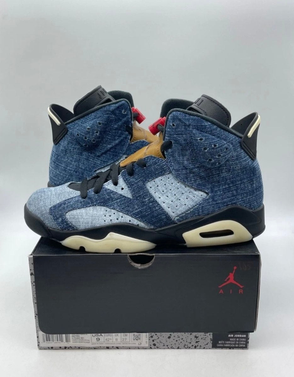 Jordan 6 Retro Washed Denim 9 (Lightly Worn Pre-Owned)JordanWashed Denim/Sail-Varsity Red-Black - Image 1