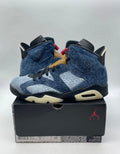 Jordan 6 Retro Washed Denim 9 (Lightly Worn Pre-Owned)JordanWashed Denim/Sail-Varsity Red-Black - Image 1