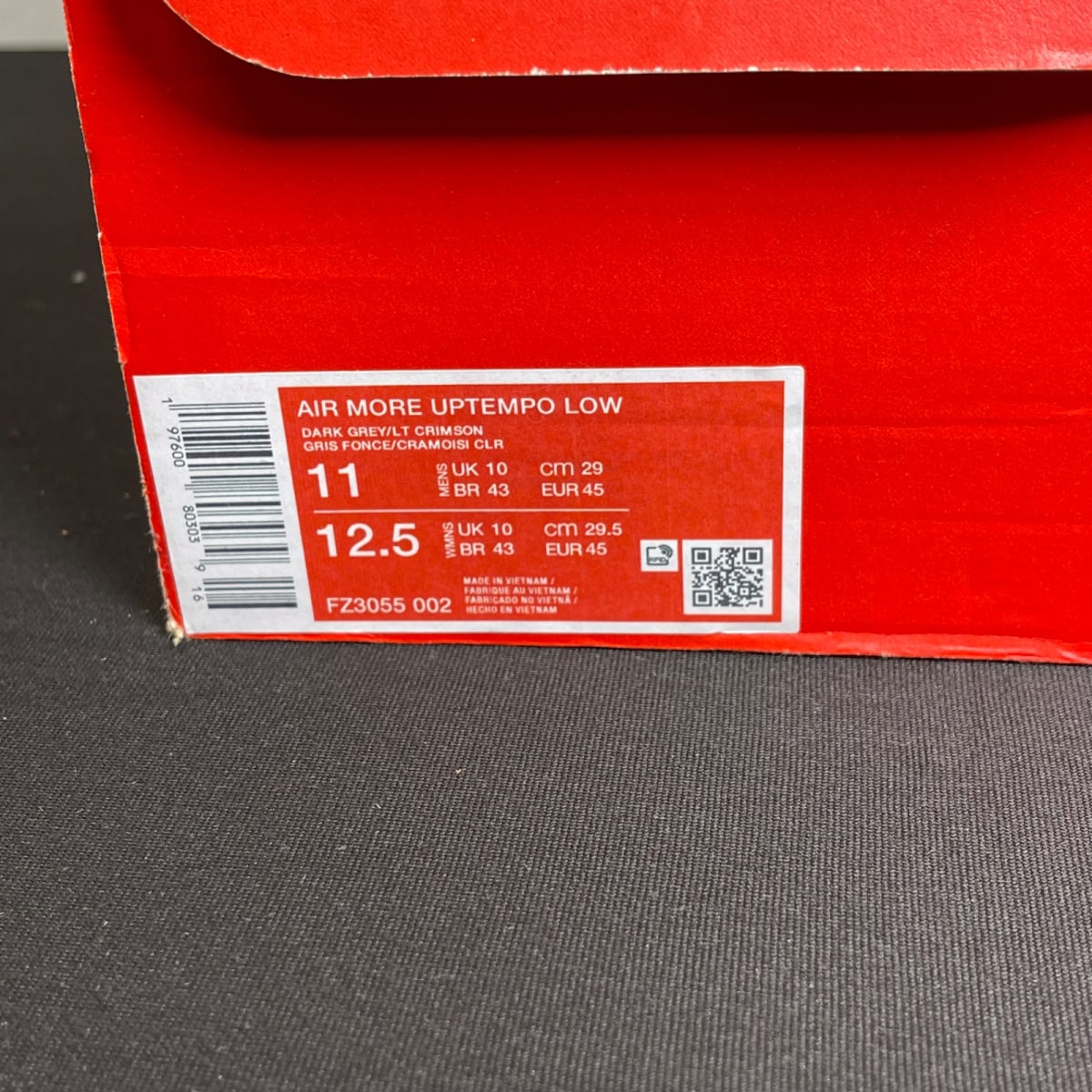 Nike Air More Uptempo Low Dark Grey Light Crimson (Size 11) - aux