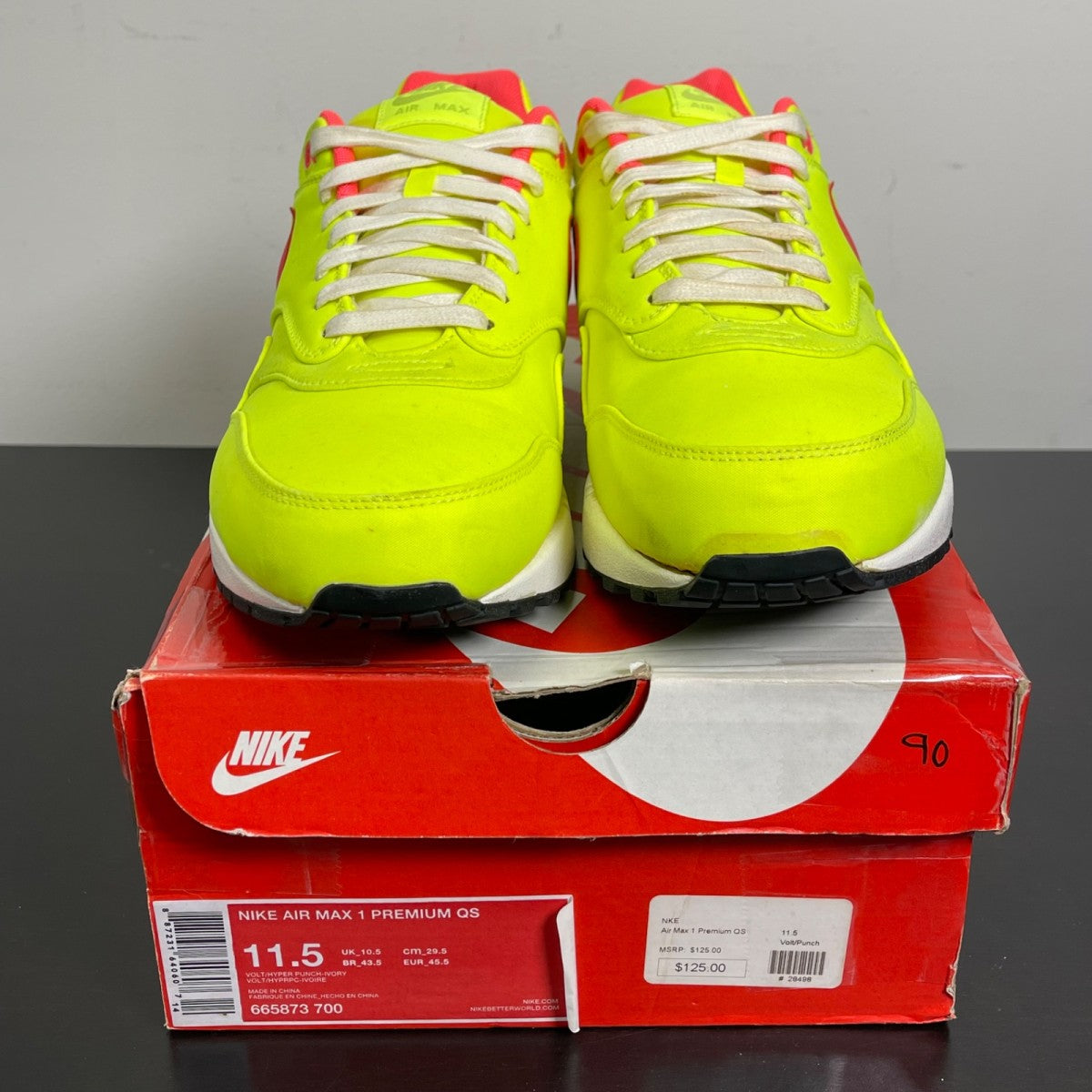 Nike Air Max 1 Magista Volt 11.5 (Moderately Worn Pre-Owned)NikeVolt/Hyper Punch-Ivory - Image 2