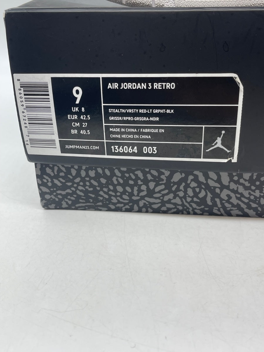 Jordan 3 Retro Stealth 9 (Moderately Worn Pre-Owned)JordanStealth/Varsity Red-Light Graphite-Black - Image 9